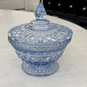 Anchor Hocking WEXFORD LIGHT BLUE Footed COMPOTE w/ Lid Candy Dish Covered